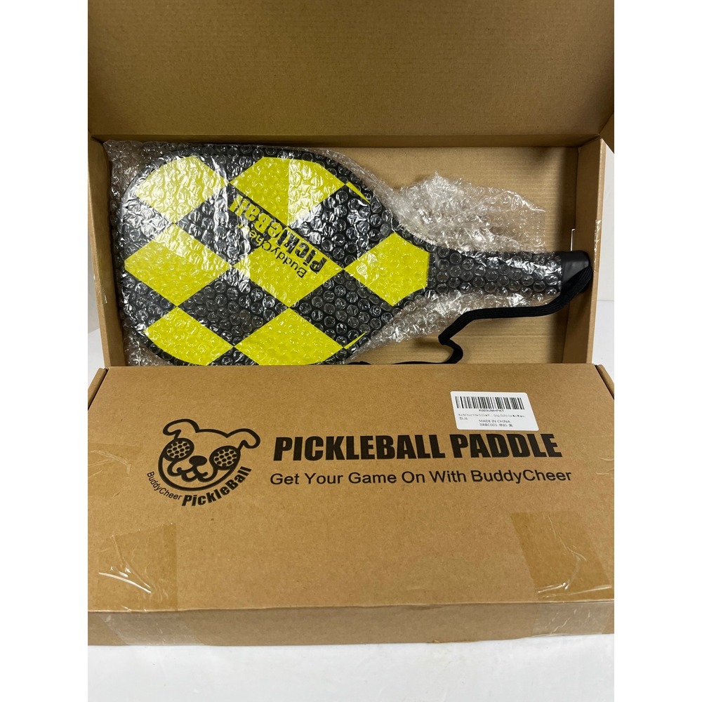 BuddyCheer Pickleball Paddle Yellow Black Checkered Pattern New in Box